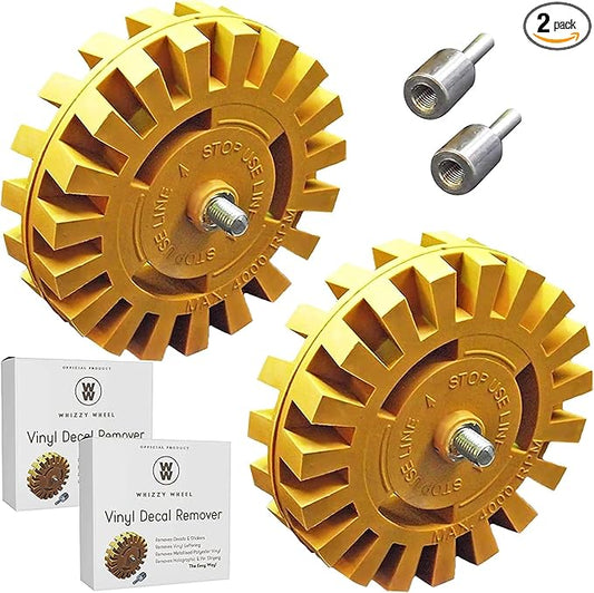 4-Inch Car Sticker Remover Kit - 2 Pack, Soft Rubber Decal Eraser Wheel Tool for Cars - Safe Adhesive Remover for Glass and Metal - Emblem and Vinyl Lettering Removal with Drill Adapter