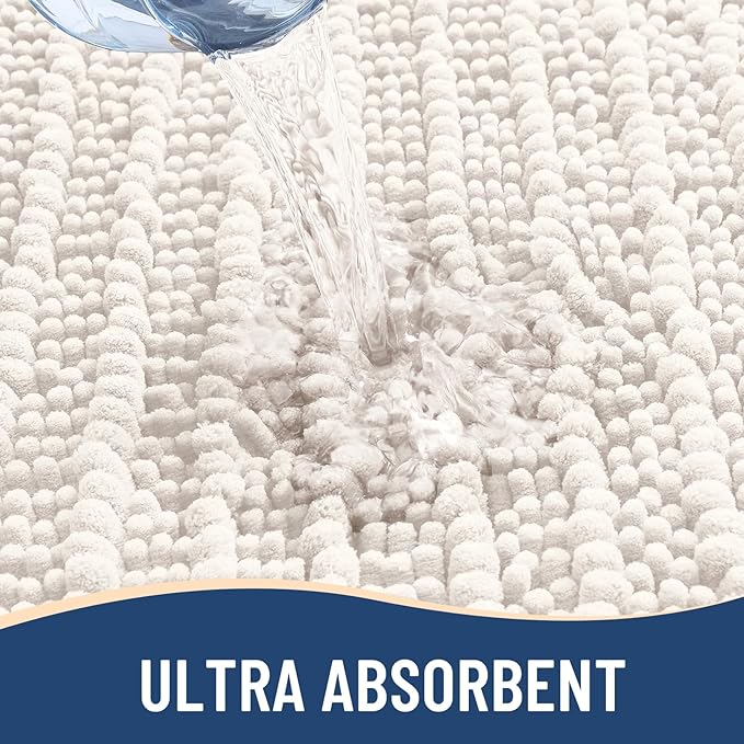 Arotive Luxury Chenille Bathroom Rug Mat, Extra Soft Thick Absorbent Shaggy Bath Rugs, Non-Slip Machine Wash Dry, Plush Bath Mats for Bathroom, Shower and Tub, 50x30, Ivory