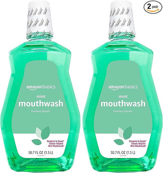 Amazon Basics Mint Mouthwash, Fresh Mint, 1.5 Liters, 50.7 Fluid Ounces, 2-Pack (Previously Solimo)