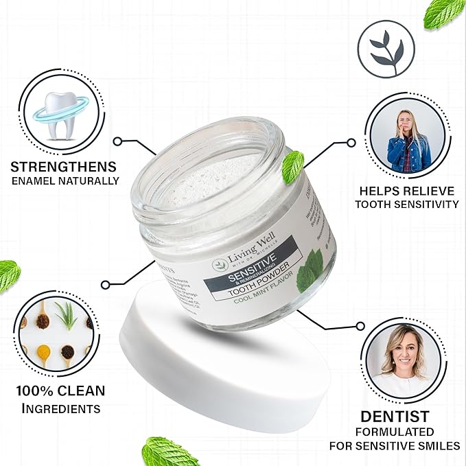 Living Well with Dr. Michelle Sensitive Remineralizing Tooth Powder | Fluoride-Free Hydroxyapatite Formula | Supports Daily Comfort for Sensitive Teeth