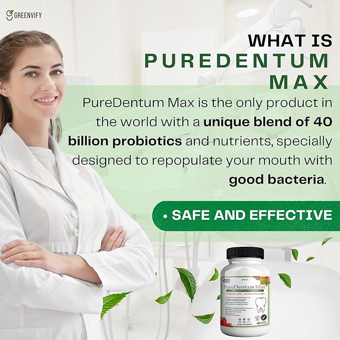 Puredentum Max for Gums and Teeth Health & Fresh Breath - 40 Billion CFU Advanced Oral Probiotics for Mouth Bad Breath, Capsule Supplement (15)
