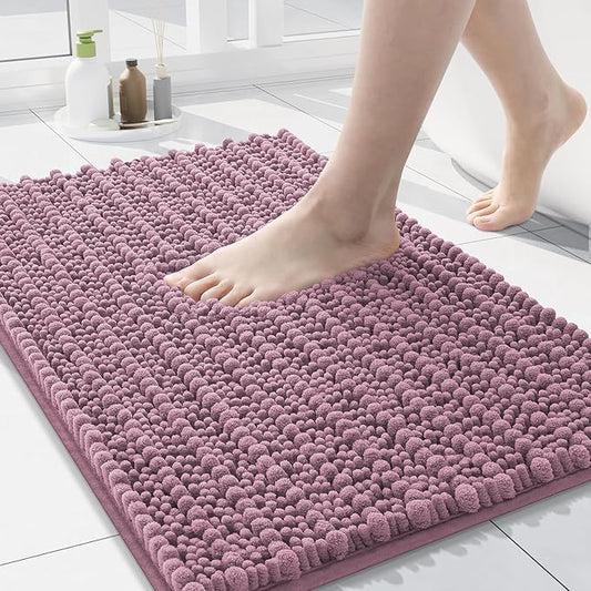 Arotive Luxury Chenille Bathroom Rug Mat, Extra Soft Thick Absorbent Shaggy Bath Rugs, Non-Slip Machine Wash Dry, Plush Bath Mats for Bathroom, Shower and Tub, 24x16, Deep Plum