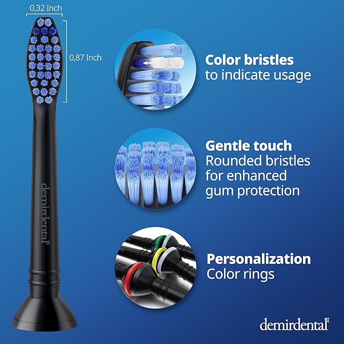 Replacement Heads - Compatible with Philips Sonicare Replacement Heads - Medium Replacement Toothbrush Head - Replaces HX6015/03 SimplyClean Toothbrush Heads - Black - 8 Pack