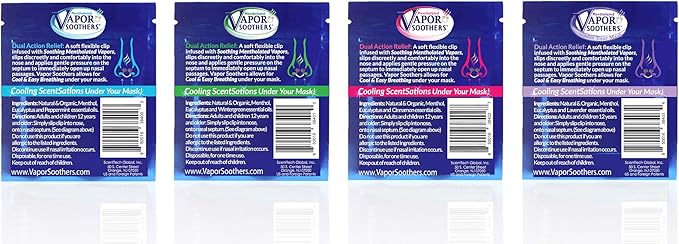 Nasal Dilator Clips, Cool & Easy Breathing Under Your Mask, 4-Scent Variety Pack (Peppermint, Wintergreen, Cinnamon, Lavender), 8 Count, Instant Nasal Congestion Relief, Drug-Free