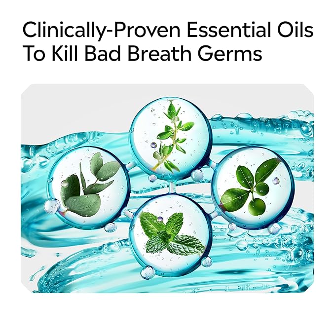 Listerine Cool Mint Alcohol Free Mouthwash, Oral Rinse Kills 99.9% of Germs That Cause Bad Breath, for Fresh Breath & Less Intense Taste, No Alcohol Burn Cool Mint Flavor, 1 L
