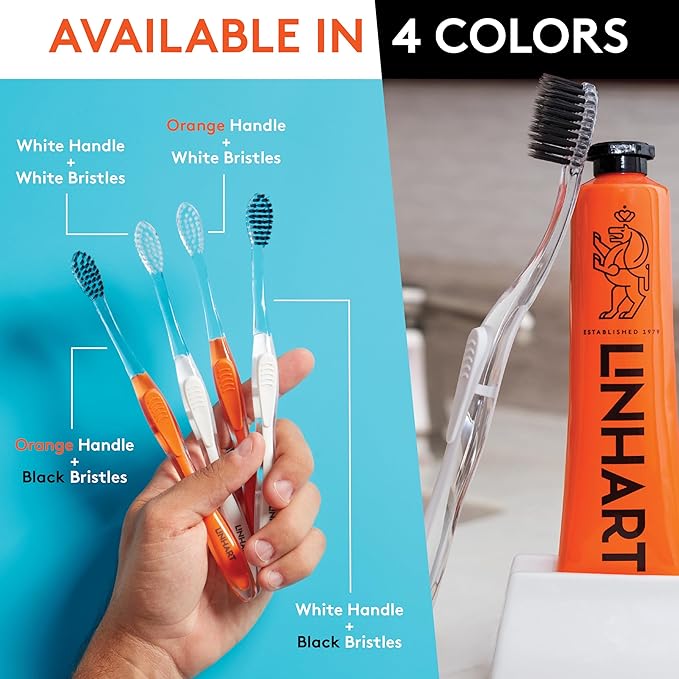 LINHART Extra Soft Toothbrush – Teeth Whitening Toothbrush with Multi Length Bristles, White with Black Bristles, 6 Pack