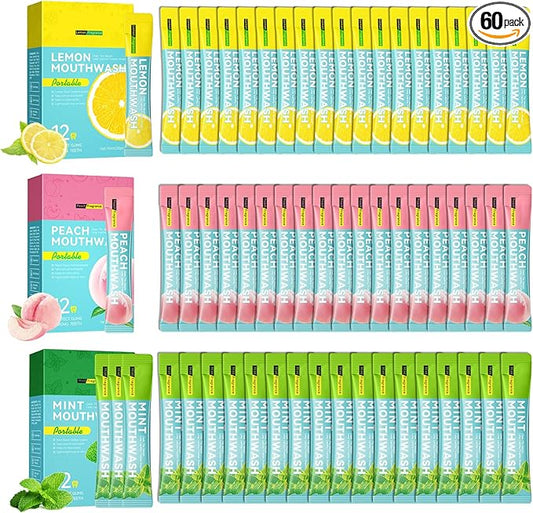 Travel Size Mouthwash,Mini Mouthwash Travel Size Bulk Portable Mouth Wash Set,Individual Small Travel Mouth Wash Packets for Fresh Breath(Pack of 60)