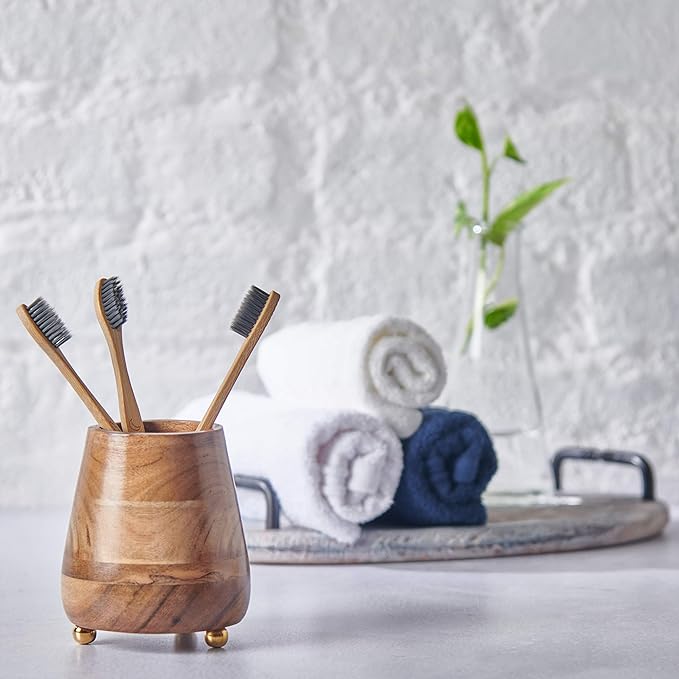 Folkulture Toothbrush Holders for Bathroom, Tooth Brushing Holder, Blue Toothbrush Holder, 4x3 Wooden Toothbrush Holder,Bathroom Organizers & Storage Countertop, Toothbrush Organizer, Bathroom Holders