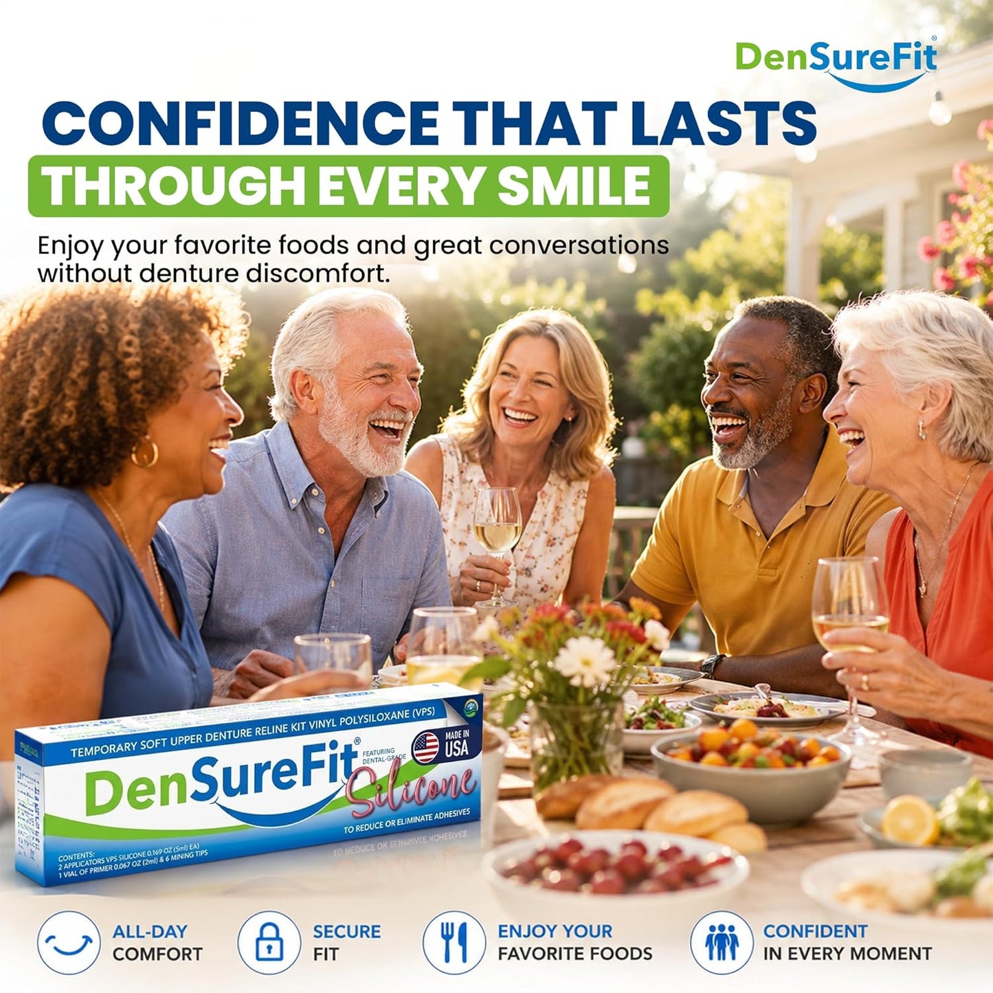 DenSureFit Upper and Lower Denture Reline Kit, Soft Silicone Denture Reliner Repair and Care Combo Kit with Extra Comfort Liner, Refit and Tighten for a Secure, Comfortable Fit