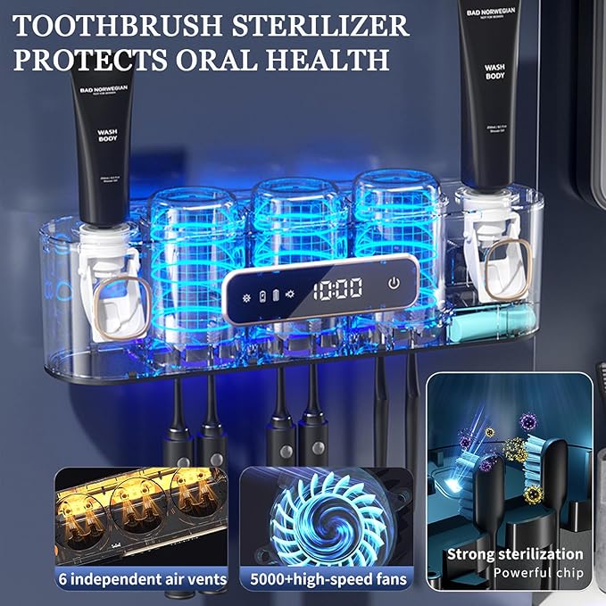 Rechargeable Toothbrush Holders for Bathrooms,Toothbrush Holder Wall Mounted with 3 Cups,Automatic Toothpaste Dispenser Bathroom Accessories Set (White)