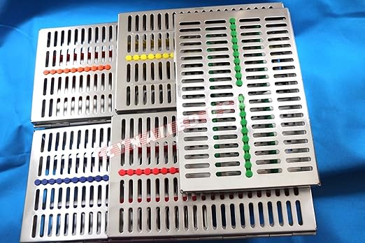 German Stainless 5 Dental Sterilization Cassette Rack Tray Box for 20 Instruments Set of 5 Color