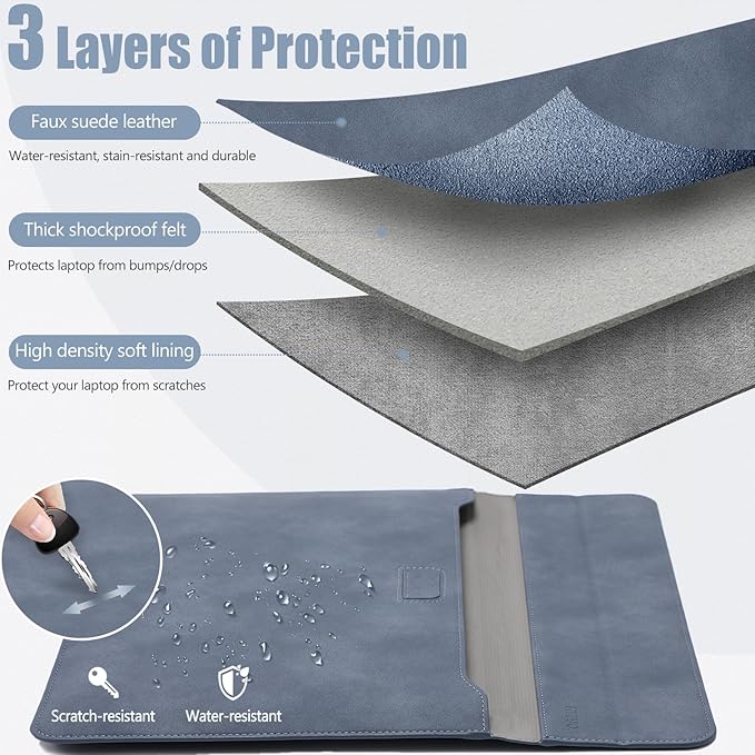 HYZUO 15 Inch Laptop Sleeve Case with Stand for MacBook Air 15 M4 A3241 M3 A3114 M2 A2941 2025-2023, 15" Surface Laptop 7/6/5/4, MacBook Pro 15 A1990 A1707 2019-2016, with Pouch, Haze Blue