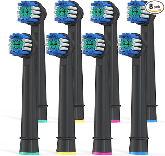 Replacement Toothbrush Heads Compatible with Oral B, Pack of 8 Professional Electric Toothbrush Heads for Oral-b 7000, Clean, Oral B Pro 1000, 9600, 500, 3000, 8000 (Black)