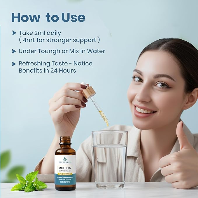 4-in-1 Mullein Drops for Lungs & Gut Health – Liposomal Mullein Leaf Extract, Sunflower Lecithin & Choline for Immune, Digestive, Allergy & Mucus Relief – Made in USA – 2oz Peppermint