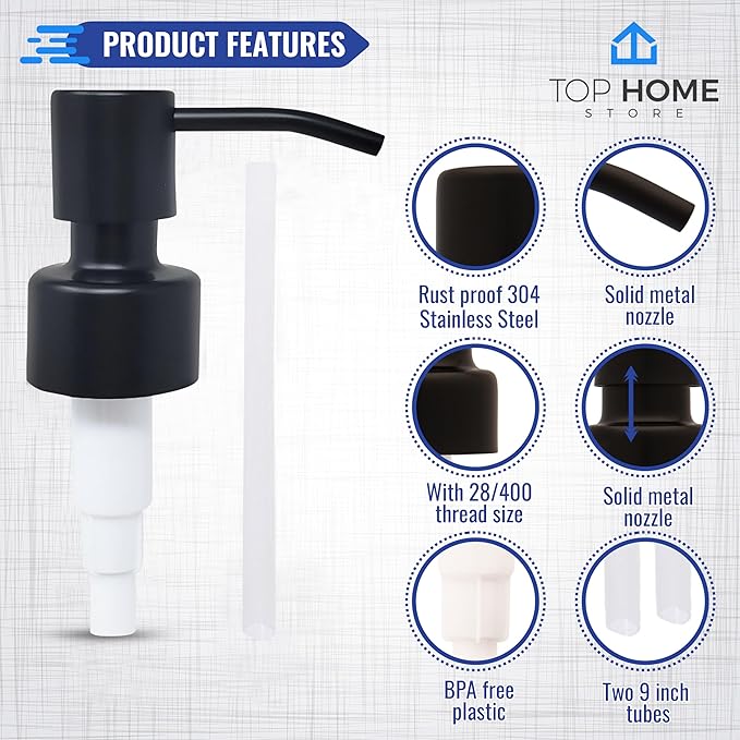 Stainless Steel Soap and Lotion Dispenser Pumps, Replacement for Bottles (Matte Black, 4 Pack)