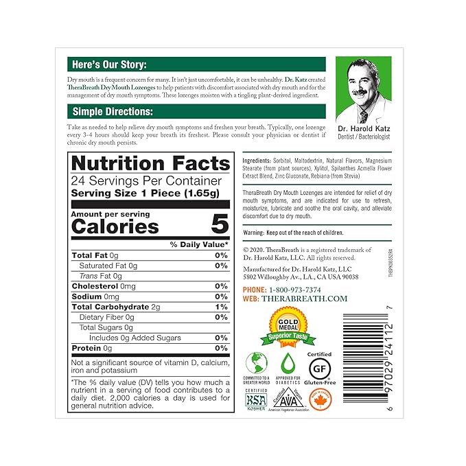 TheraBreath Dry Mouth Oral Rinse, Tingling Mint, Dentist Formulated, 16 Fl Oz (2-Pack) & Dry Mouth Dentist Formulated Sugar-Free Lozenges, Mandarin Mint, 24 Count