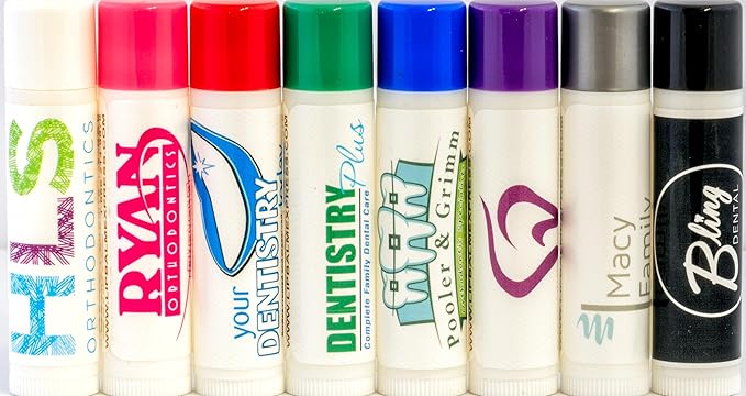 Custom Dental Office Lip Balm with Personalized Labels | Patient Care Gift 100 Pack | Dental Practice Supplies