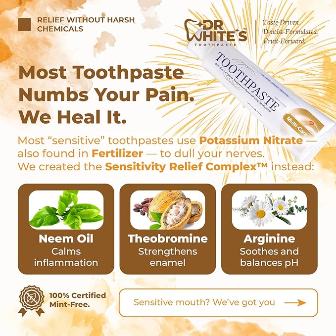 Dr. White’s Fruit by Design™ Line — Mango Joy Fluoride-Free Nano-Hydroxyapatite Toothpaste, 3.5 oz | Mint-Free | Dentist-Formulated | Enamel-Identical Mineral Care