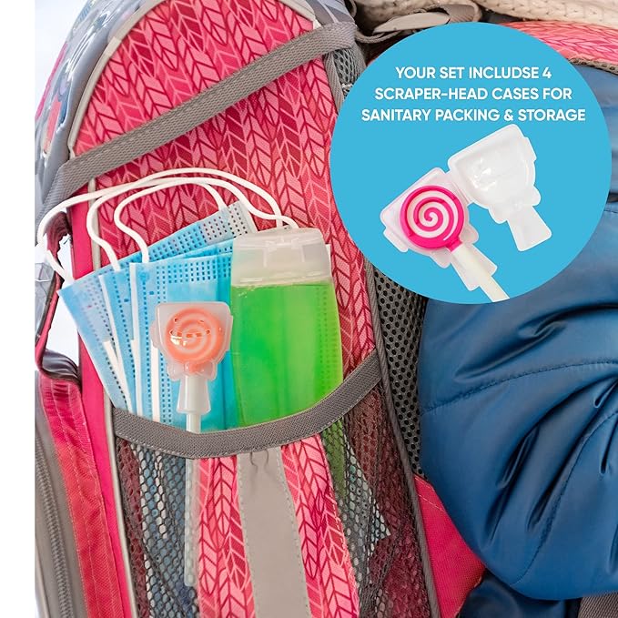 Kids Tongue Scraper or Cleaner Set – BPA-Free Plastic Dental Scrapers Helps Freshen Bad Breath, Remove Gunk – Multicolored with Easy-to-Grasp Handles and Brush Covers by 55Dental, Ages 2+ (Pink)