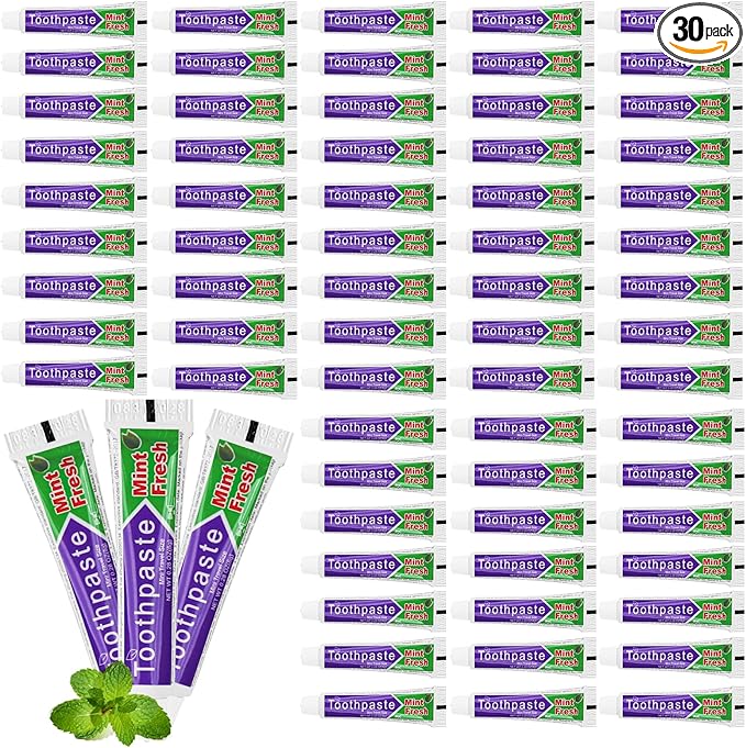 HAIFOTRVA 30 Tubes Small Bulk Travel Size Toothpaste,0.28 oz/8 g Mini Mint Flavor Disposable Toothpaste for Hotel,Guests,Homeless,Charity,Office,Camping