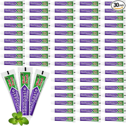 HAIFOTRVA 30 Tubes Small Bulk Travel Size Toothpaste,0.28 oz/8 g Mini Mint Flavor Disposable Toothpaste for Hotel,Guests,Homeless,Charity,Office,Camping