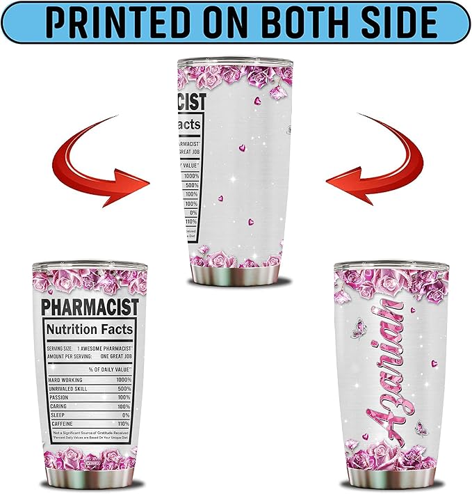 Personalized Pharmacist Gifts For Women Pharmacy Mug Coffee Tumbler Cup For Wife Daughter Mom Christmas Birthday Mother's Day Valentine 20oz Insulated Stainless Steel Water Bottle With Lid