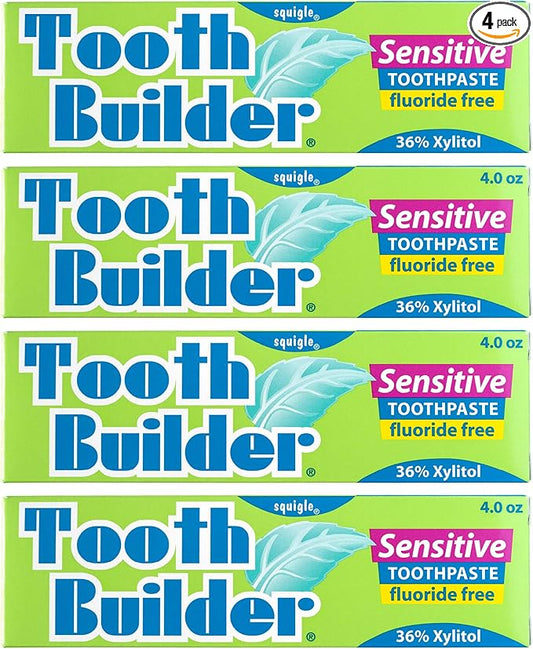Squigle Tooth Builder SLS Free Toothpaste (Stops Tooth Sensitivity) Prevents Canker Sores, Cavities, Perioral Dermatitis, Bad Breath, Chapped Lips, 4 oz (16 Ounce (Pack of 4), Unflavored)