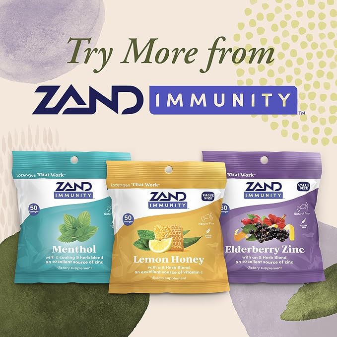 ZAND Immunity Lemon Honey Throat Lozenges 2 Pack with Vitamin C, Organic Honey - Good-for-You Dry Mouth Lozenges - Immune Support Supplement - Natural Flavor, Vegetarian, Gluten Free, 50ct ea