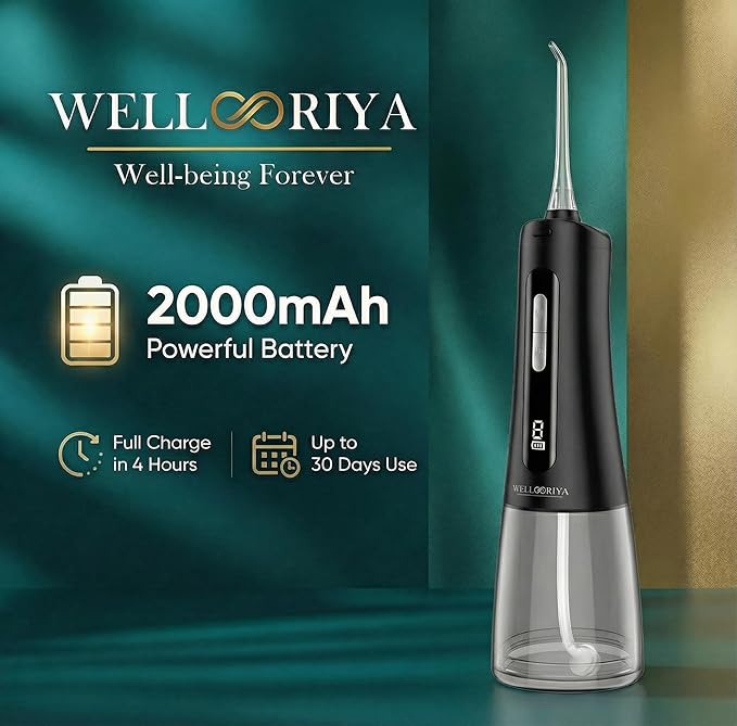 Cordless Water Flosser for Teeth – 300mL Large Tank, 9 Pressure Levels, LED Display, USB-C Rechargeable, IPX7 Waterproof Dental Oral Irrigator for Home & Travel (Black)