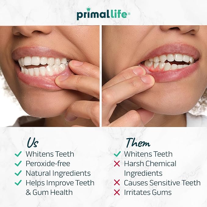 Primal Life Organics Real White Teeth Whitening Strips, All-Natural, Peroxide-Free, 28 Strips, 14 Treatments