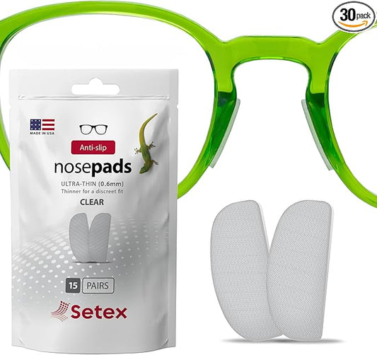 Setex Gecko Grip Ultra-Thin 0.6mm Anti Slip Eyeglass Nose Pads, (15 Clear Pair) USA Made, 2500 Innovative Microstructured Fibers per Nose Pad, 0.6mm x 7mm x 16mm