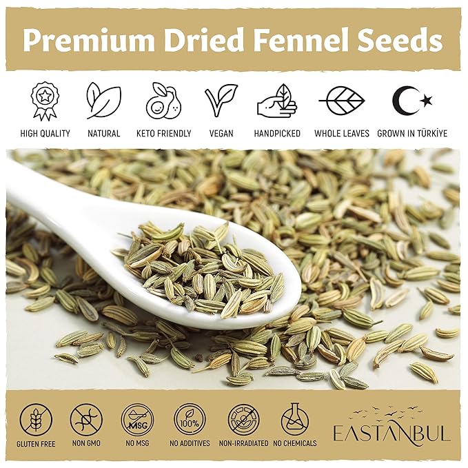 Eastanbul Fennel Seed, 14.1oz, Loose Fennel Tea, Hinoja Hierba, Ayurvedic & Culinary Seeds for Cooking & Herbal Teas, Natural, Whole, Suitable to Obtain Ground, Vegan, Gluten Free, Non GMO