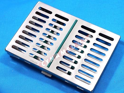 German Stainless 1 Dental Sterilization Cassette Rack Tray Box for 10 Surgical Instruments-Green