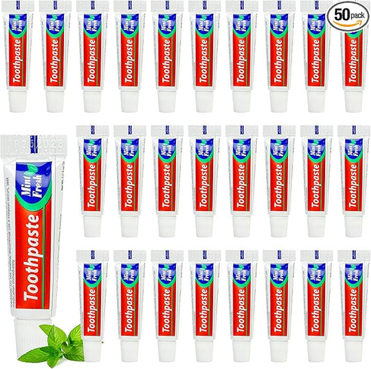 50 Tubes Travel Size Toothpaste in Bulk, Mini Small Toothpaste Mint Flavor Toothpastes for Guests Homeless Hotel Charity Toiletries Camping, 0.176oz/5g