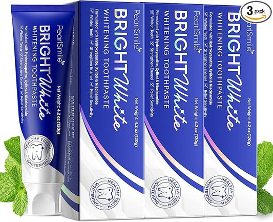 PearlSmile Hydroxyapatite Niacinamide Whitening Toothpaste – 5% Niacinamide + 10% Nano-Hydroxyapatite (nHAp) – Strengthens Enamel & Remineralizes – Fluoride-Free, 4.2oz (Pack of 3)