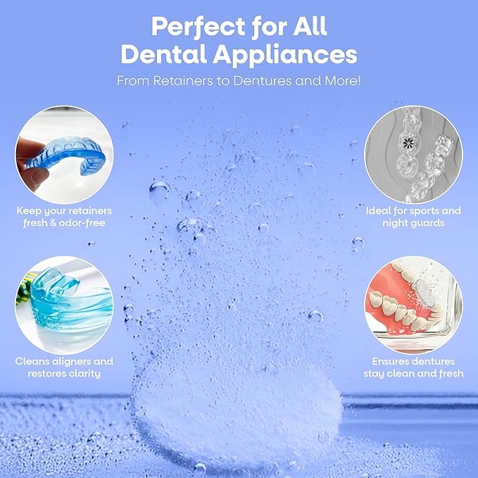 Dr. Taylor’s Retainer Cleaner Tablets 120 for Aligners & Dentures - Effectively Removes Stains, Plaque, and Odor - Mouth & Night Guards Cleaner with Refreshing Mint Flavor