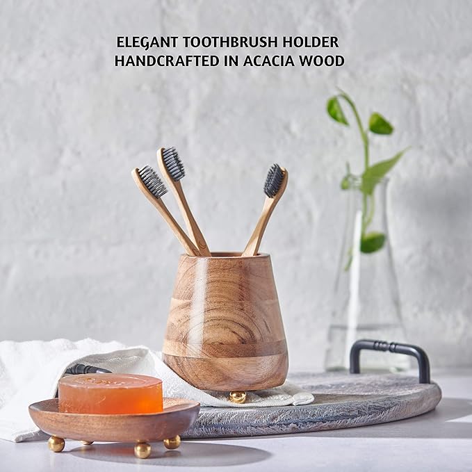 Folkulture Toothbrush Holders for Bathroom, Tooth Brushing Holder, Blue Toothbrush Holder, 4x3 Wooden Toothbrush Holder,Bathroom Organizers & Storage Countertop, Toothbrush Organizer, Bathroom Holders