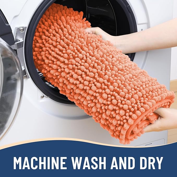 Arotive Luxury Chenille Bathroom Rug Mat, Extra Soft Thick Absorbent Shaggy Bath Rugs, Non-Slip Machine Wash Dry, Plush Bath Mats for Bathroom, Shower and Tub, 47x24, Coral