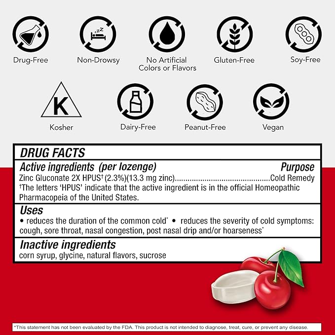 Cold-Eeze Natural Cherry Zinc Lozenges, 25 Count (Pack of 2)