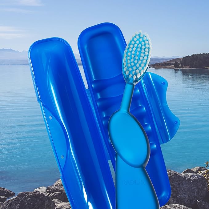 RADIUS Toothbrush Original Big Brush, BPA Free and ADA Accepted, Right Hand, Blue Brush and Blue Case