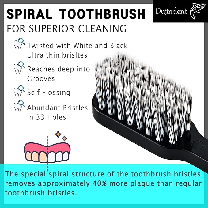 Toothbrush [Made in Korea] Shark Spiral Extra Soft Toothbrush for Plaque Removal, Gentle on Gums, Implant (3 Packs)