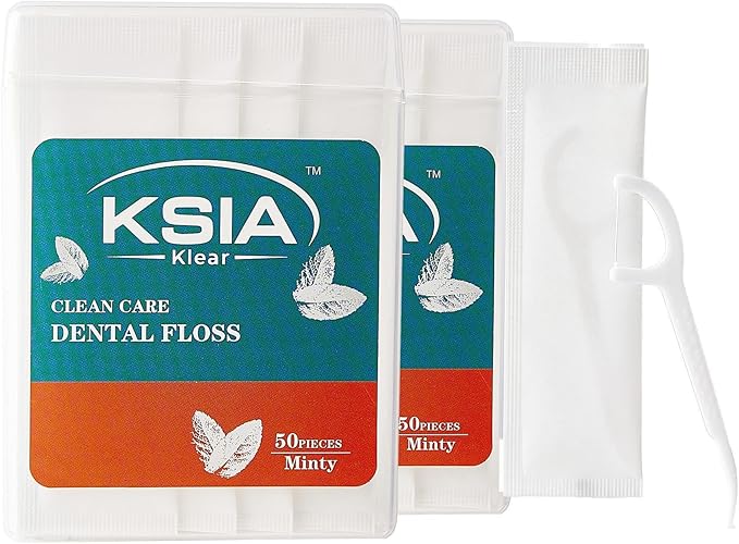 KSIA Klear Mint Dental Floss Picks, 100 Count Tooth Picks Flossers, Dental Floss Cleaner, Dental Flossers for Family, Keep Teeth Clean, Remove Food and Plaque, with 2 Portable Cases