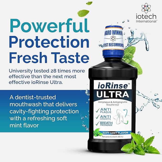 ioRinse Ultra: The Most Dentist-Recommended Periodontal Rinse & Gum Mouthwash of its Kind. Fights Gingivitis, Bleeding Gums, Dental Plaque & Bad Breath. With Molecular Iodine & Xylitol. No Alcohol. 1L