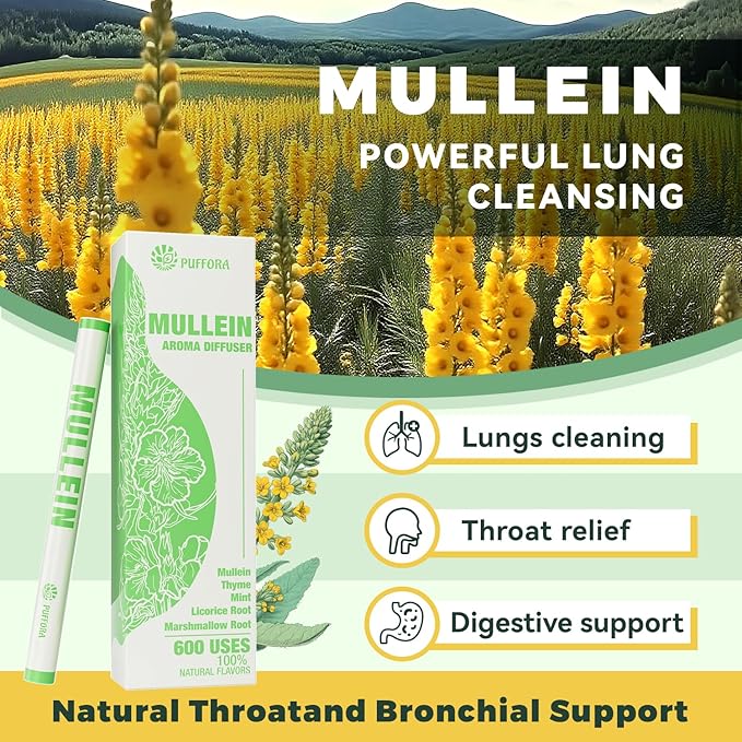 Herbal Diffuser Pen, Mullein Diffuser for Lung Rest and Oral Air Freshening, Extracts of Mullein | Marshmallow Root | Licorice Root, Plant-Based Relaxing Blend