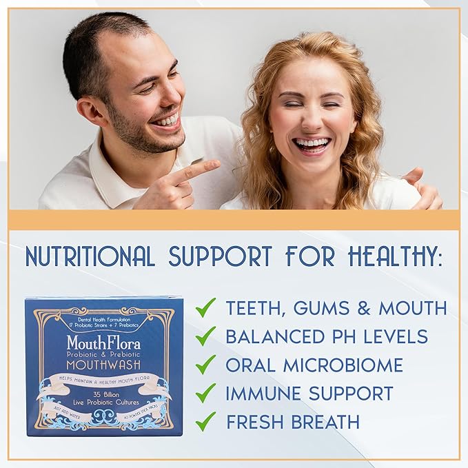 Probiotic & Prebiotic Mouthwash for Adults | Dry Mouth and Oral Thrush Relief | Gum Health Mouthwash | 60 Pack