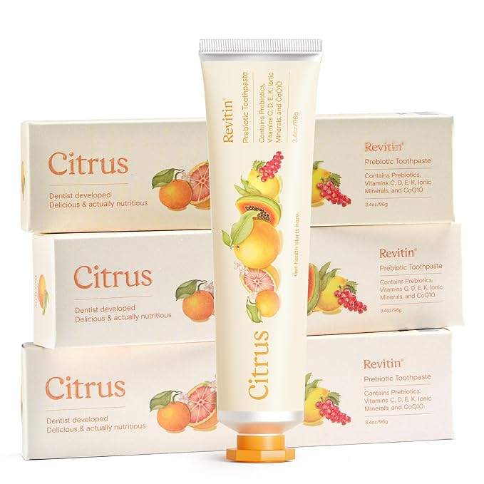 Revitin Toothpaste | Fluoride-Free Prebiotic Citrus Tooth Gel | No SLS, Gluten Free, Dye Free, GMO Free, No Sweeteners | Non-Toxic, Kid Approved, Pack of 3