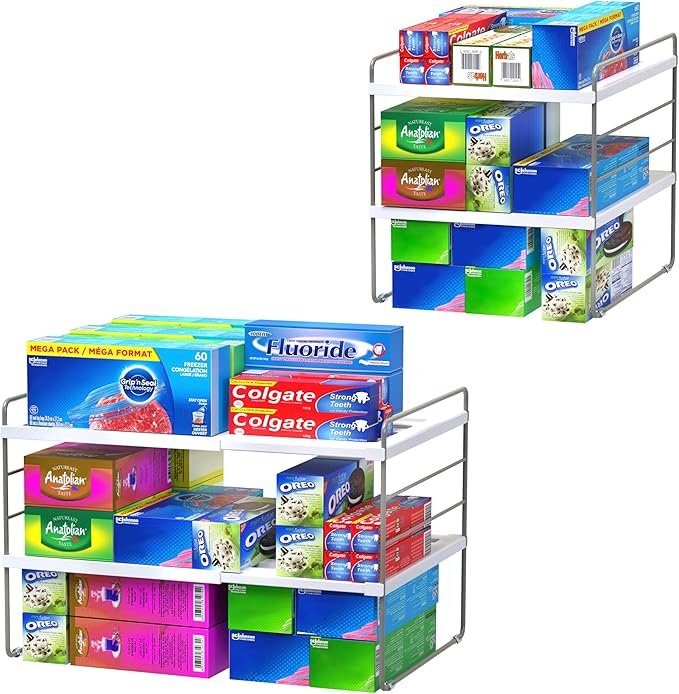 YAN & HIN 2 Packs 3-Tier kitchen cabinet countertop organizer, Expandable tupperware organizer for cabinet, tupperware organizer for cabinet and Storage for pantry organization