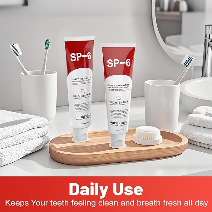SP-6 Probiotic Whitening Toothpaste for Teeth Whitening/Brightening & Fresh Breath, 6 Probiotics Formula for Gum Health, Fluoride-Free, Minty Fresh Flavor,4.9 oz (3, Mint 3)