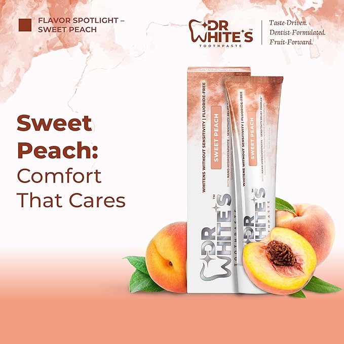 Dr. White’s Fruit by Design™ Line — Sweet Peach Fluoride-Free Nano-Hydroxyapatite Toothpaste, 3.5 oz | Mint-Free | Dentist-Formulated | Enamel-Identical Mineral Care