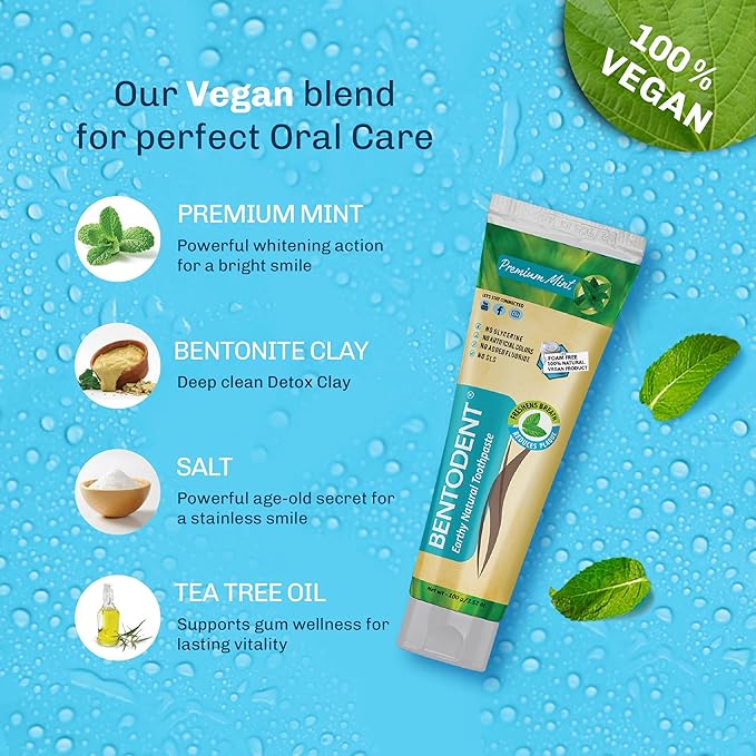 Bentodent Calcium Bentonite Clay Toothpaste Fluoride-Free SLS Free Natural Toothpaste for Family Including Kids (Combo Pack (Mint & Cardamom))
